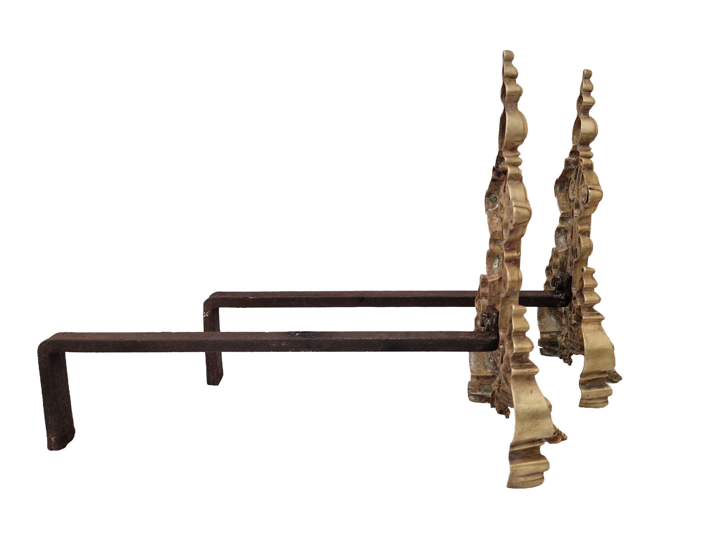 Antique French Brass Fireplace A Pair, 19th Century Provincial