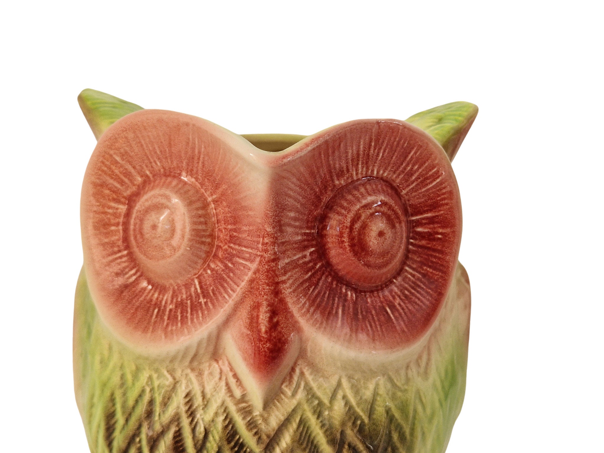 French Vintage Majolica Owl Pitcher, Luneville Ceramic Figural Animal