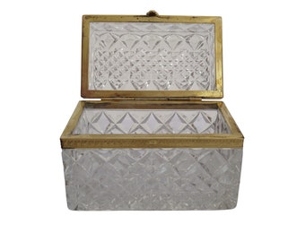 Antique French Crystal Jewelry Box, Charles X Hand Cut Glass Coffret Casket with Gilt Bronze Hardware