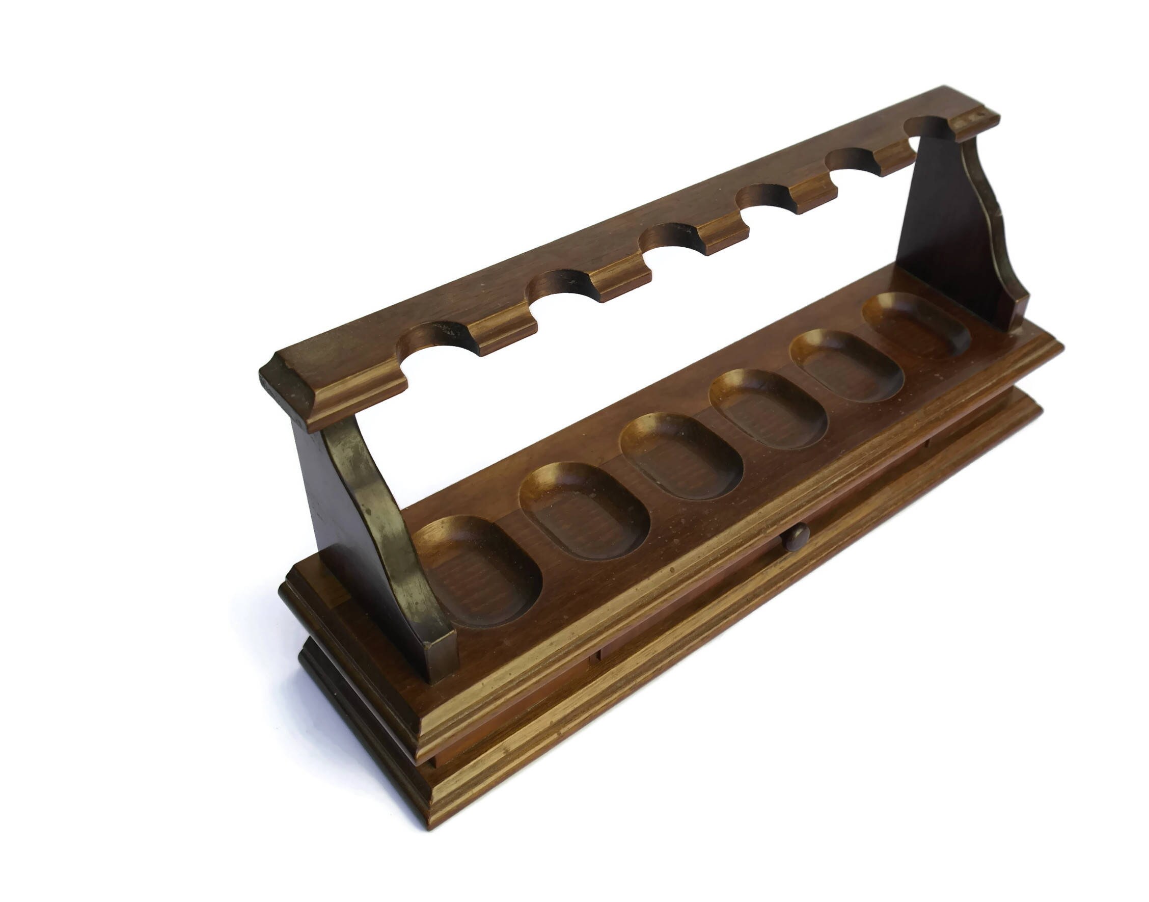 Vintage Wooden Pipe Rack with Drawer.