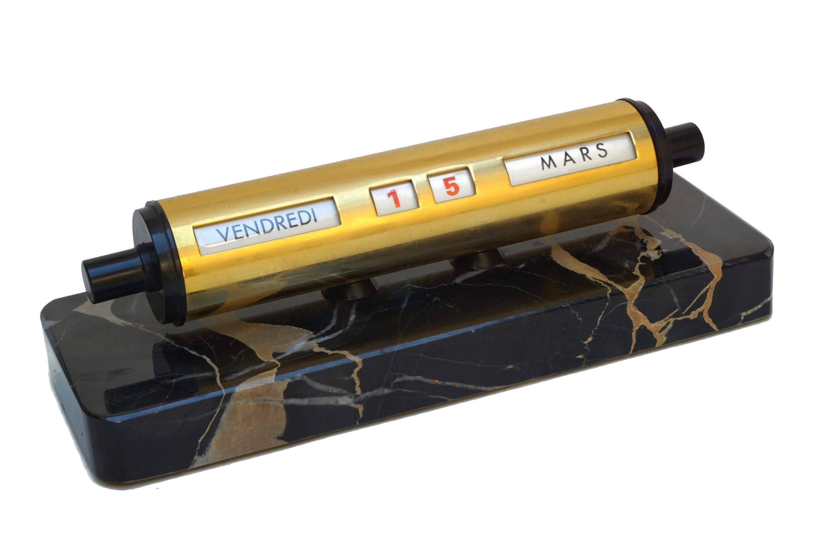 Art Deco Perpetual Desk Calendar with Black Marble Base, French Office Accessory and Decor