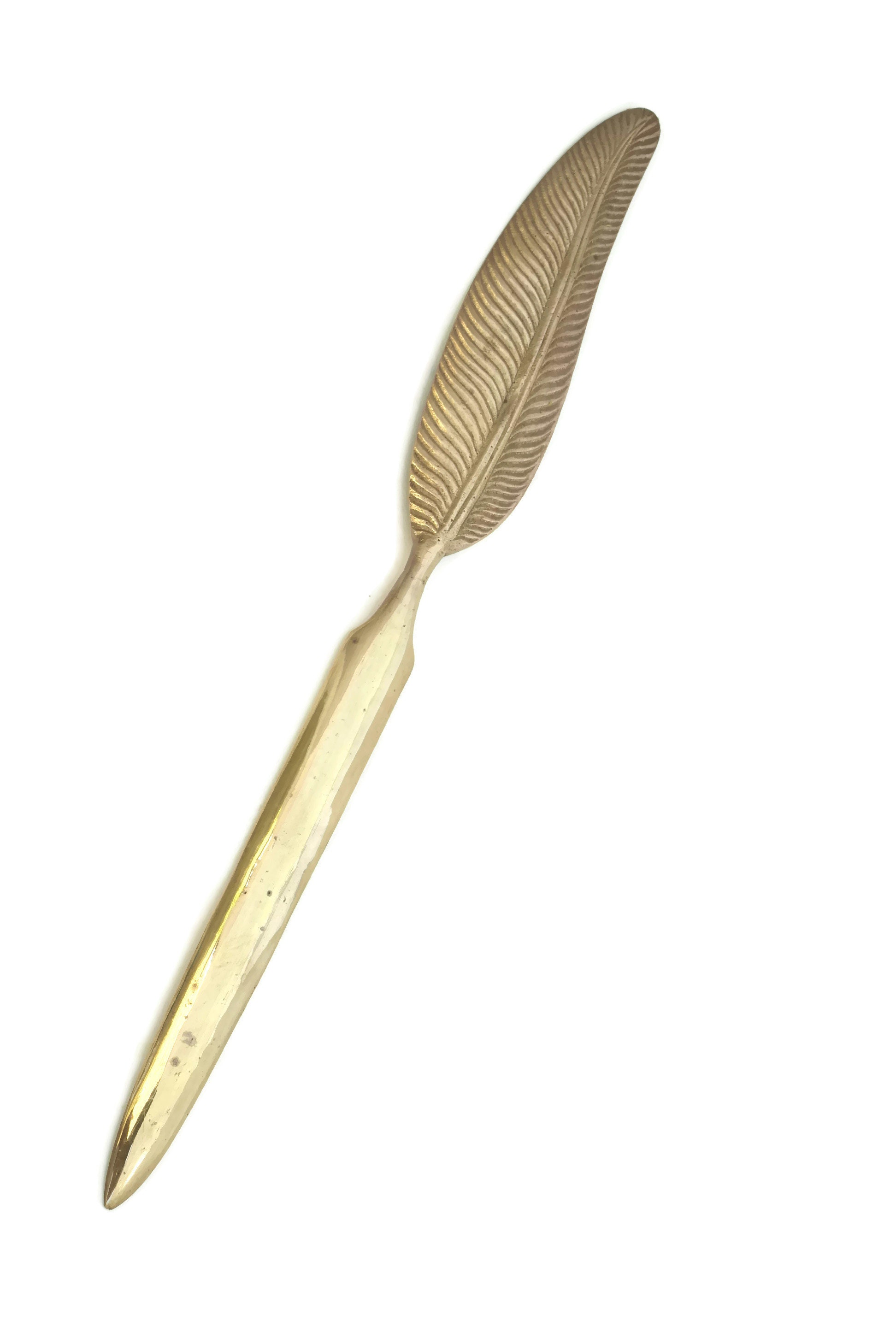 Vintage Brass Feather Letter Opener. Letter Knife Desk Accessory. Gift