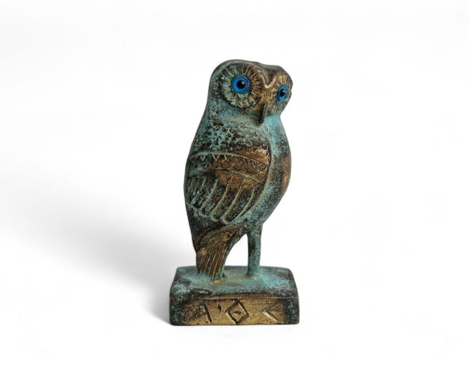 Vintage Bronze Athenian Owl Figurine, Ancient Greek Mythology Decor