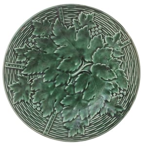 French Green Majolica Plate with Grape Vine Leaf and Basket Weave Pattern by GIEN image 1