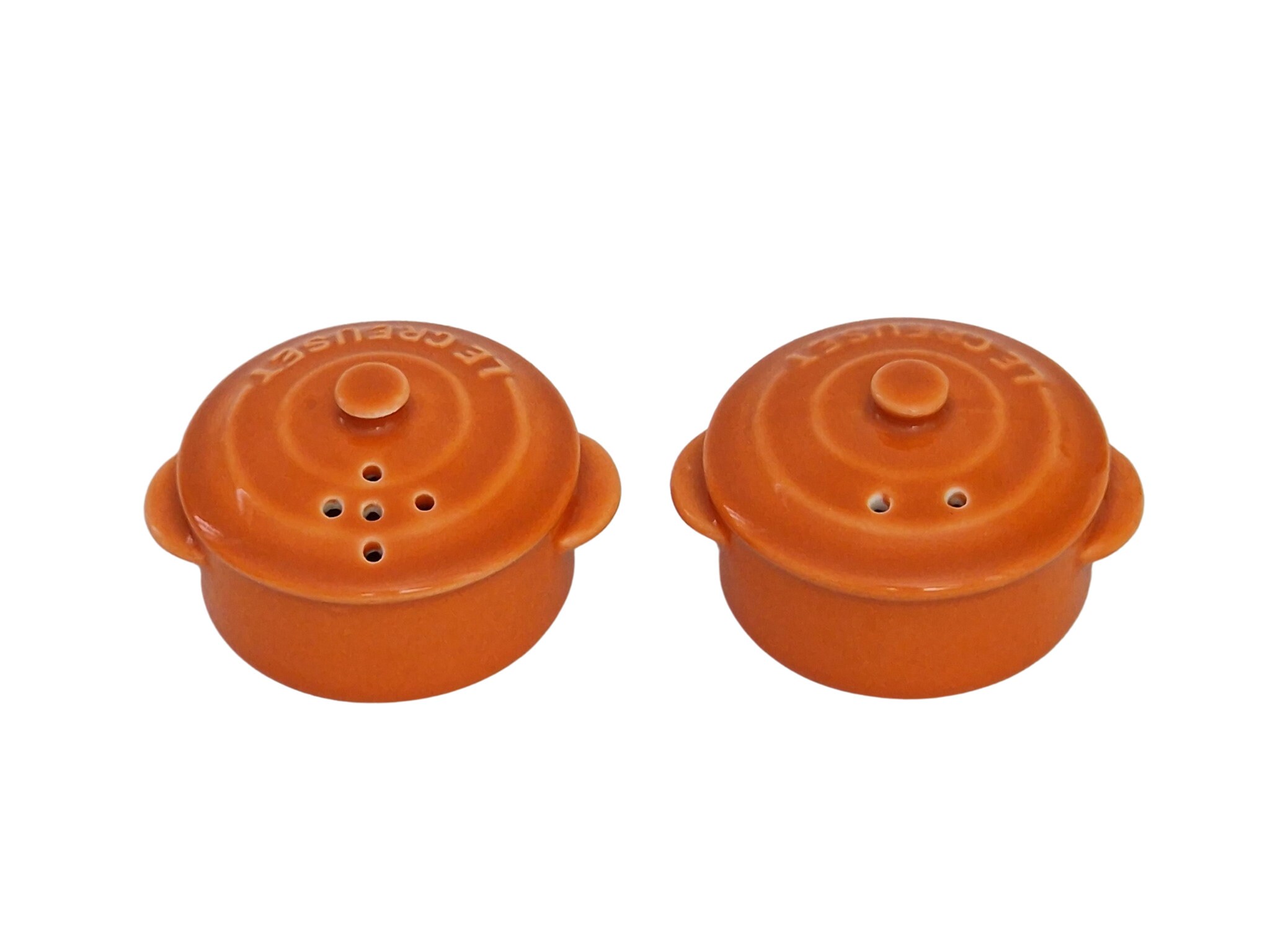 French Le Creuset Salt and Pepper Shaker Set, Vintage Miniature Ceramic