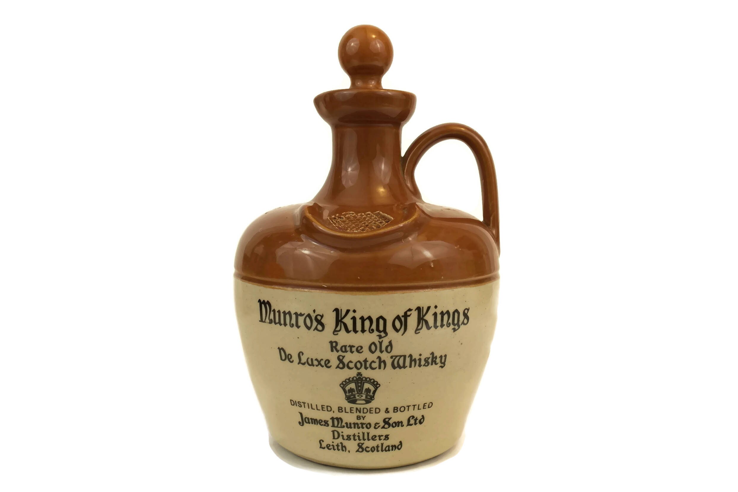 Vintage Scottish whiskey Stoneware Jug. TwoToned Handled Pottery