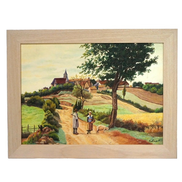 Peinture de paysage de village de Provence, art mural pittoresque rustique