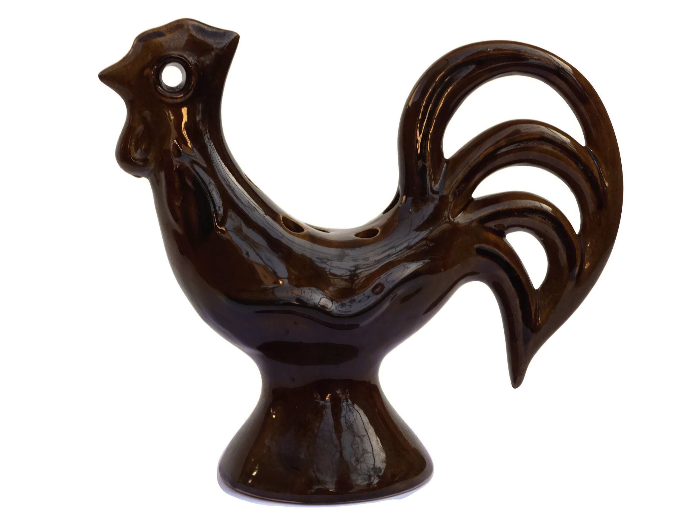 Français Vase Coq en Poterie Par Dieulefit, Figurine de Poulet Céramique Du Milieu Siècle
