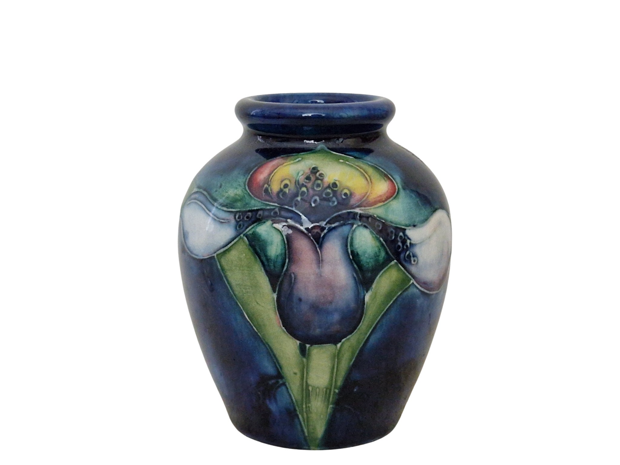 Antique Moorcroft Pottery Vase in Orchid Pattern, Small Ovoid Floral