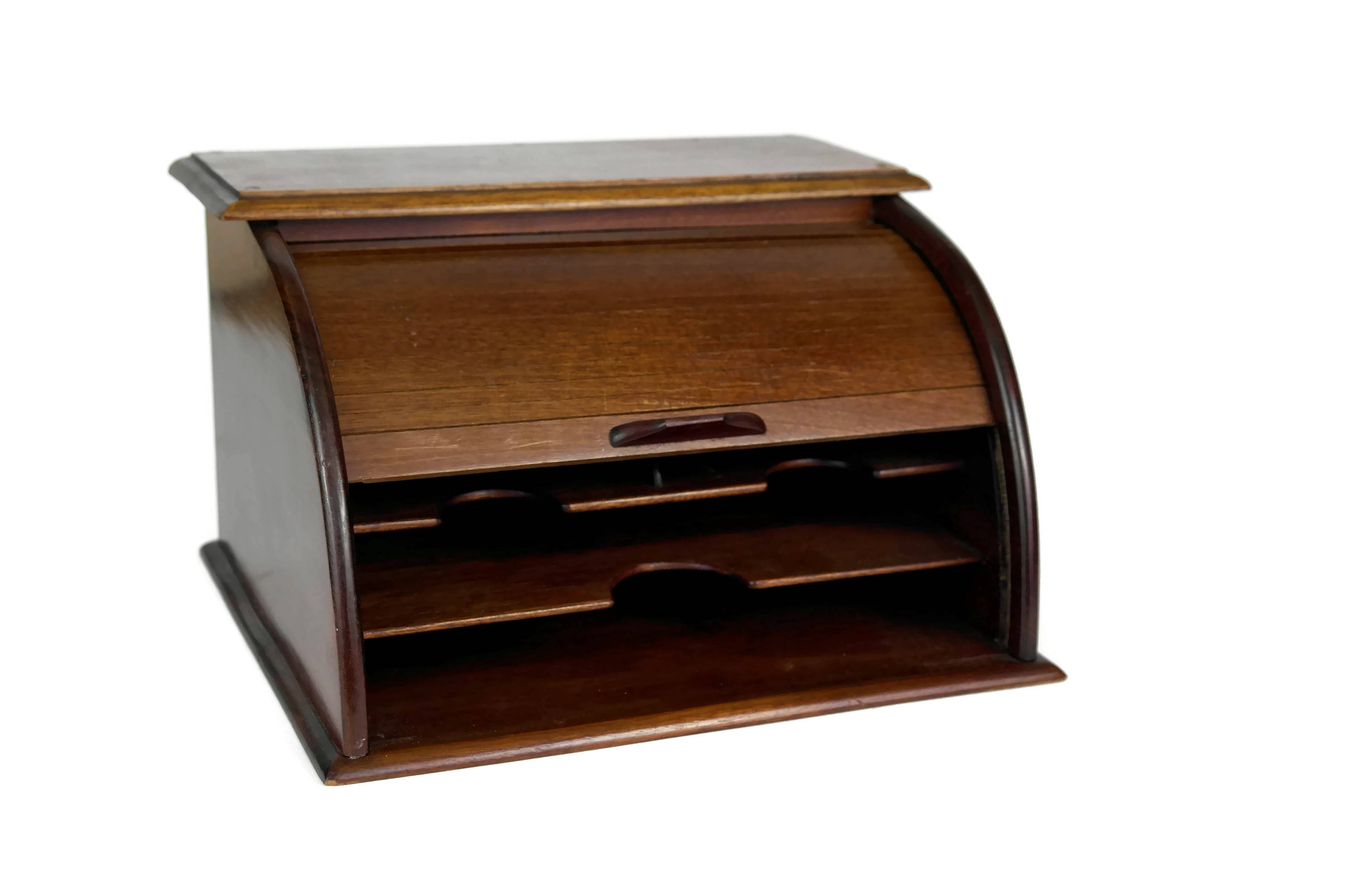 Vintage Wooden Roll Top Desk Organizer.
