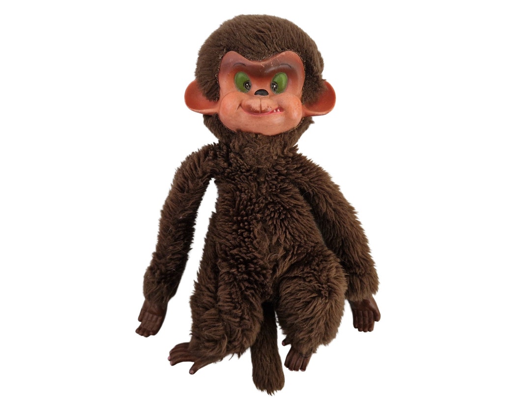 Vintage Monkey Toy Stuffed Animal Green Eyes JSNY 1970s