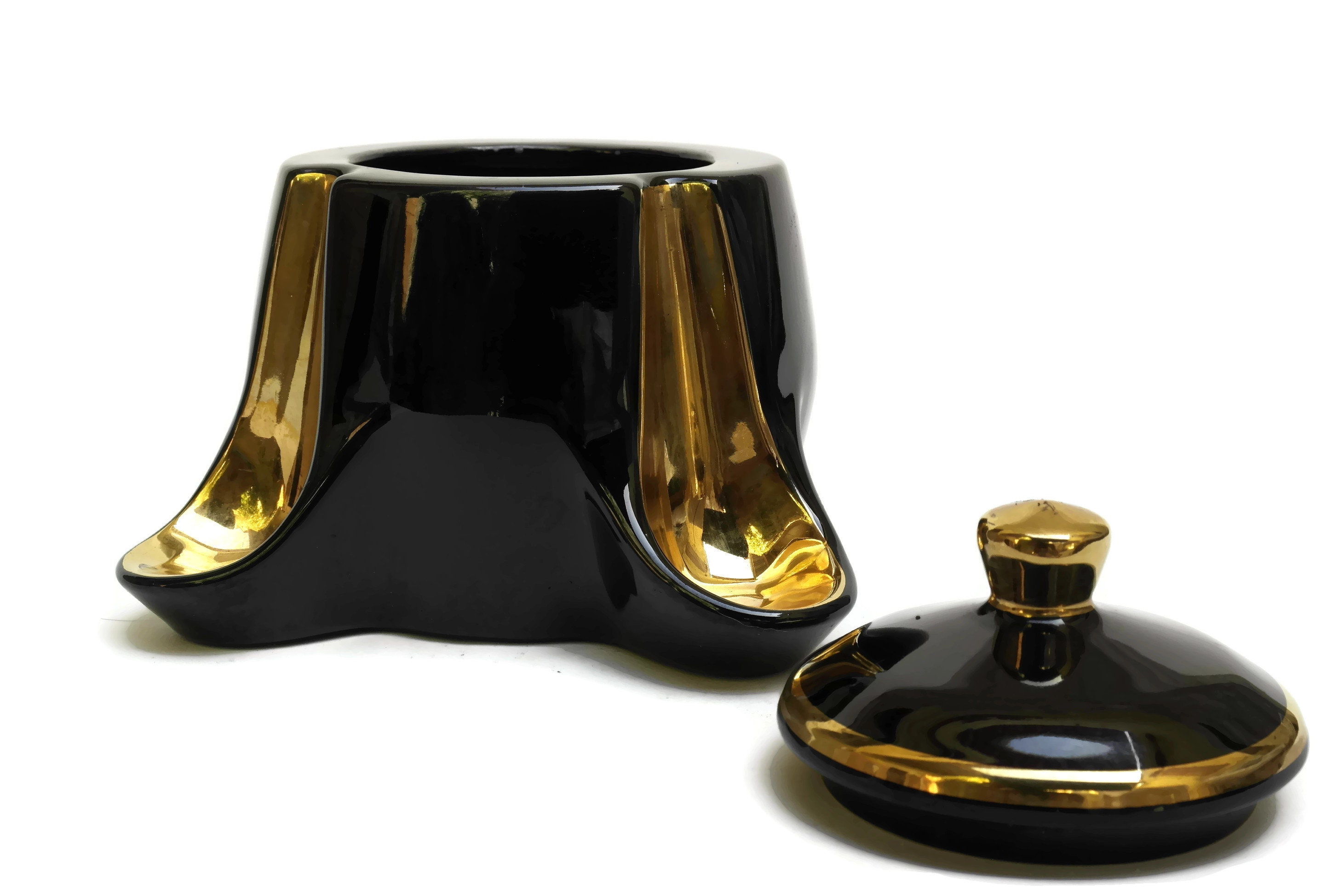 Mid Century Ceramic Tobacco Humidor and Pipe Rest.