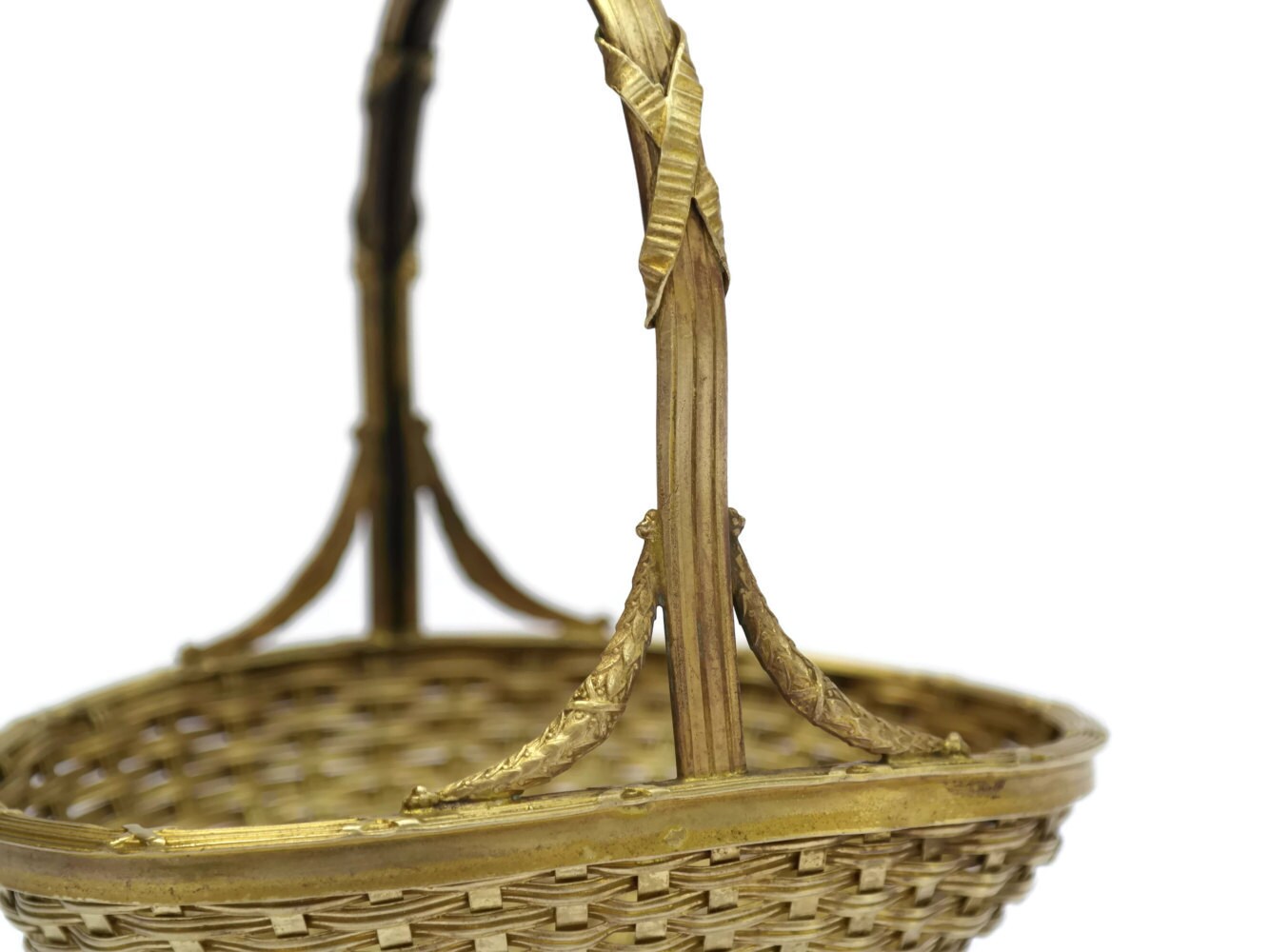 French Antique Ring Dish. French Porcelain and Gold Basket. Miniature Basket Coin Dish.