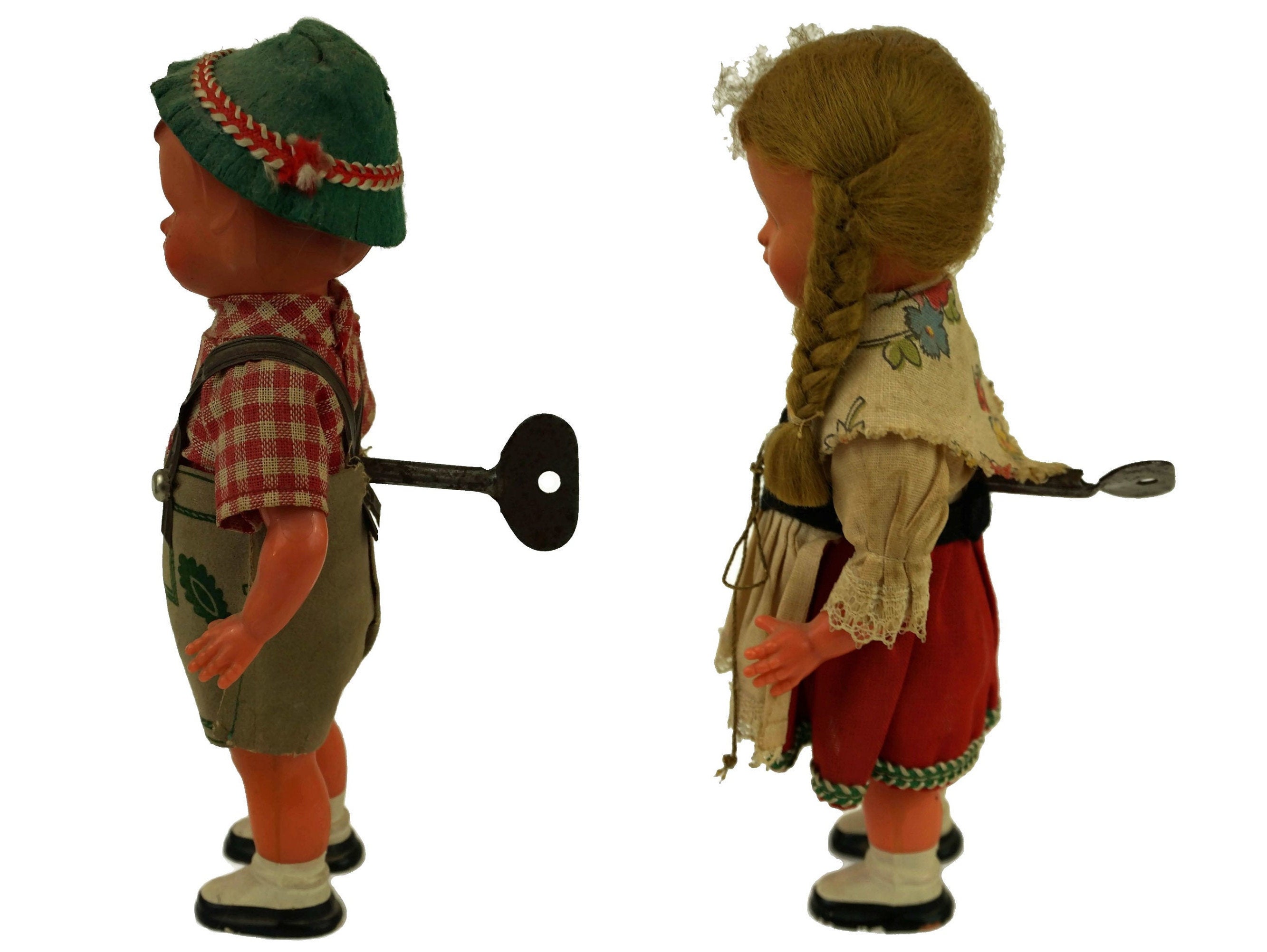 Vintage Bavarian Windup Dancing Dolls, West Germany Folk Mechanical