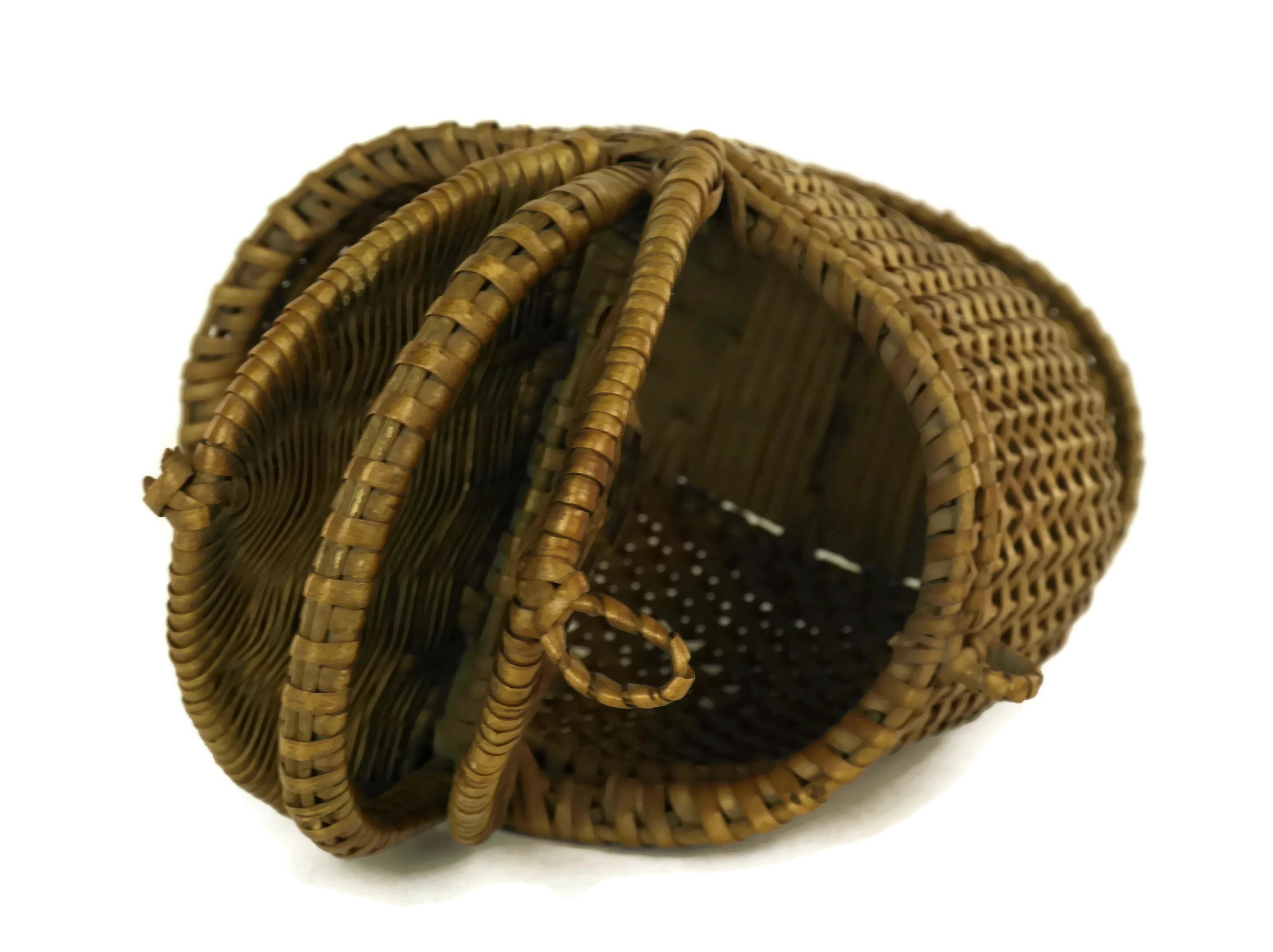 RESERVED for Elaine. French Antique Miniature Basket. Hand Woven Wicker Doll Basket with Lid