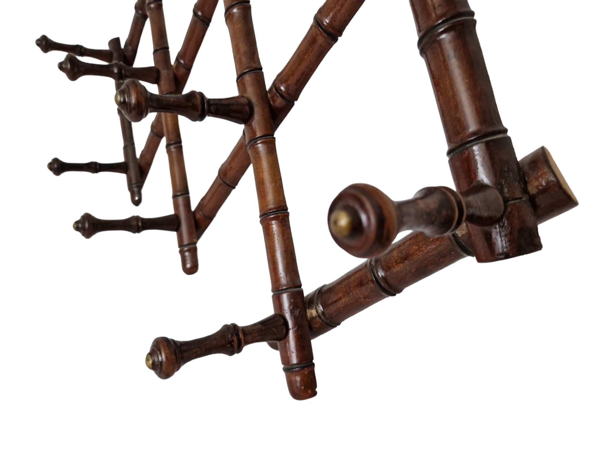 French Antique Wood Coat Hook, Expandable Wall Hanging Hat Stand Rack