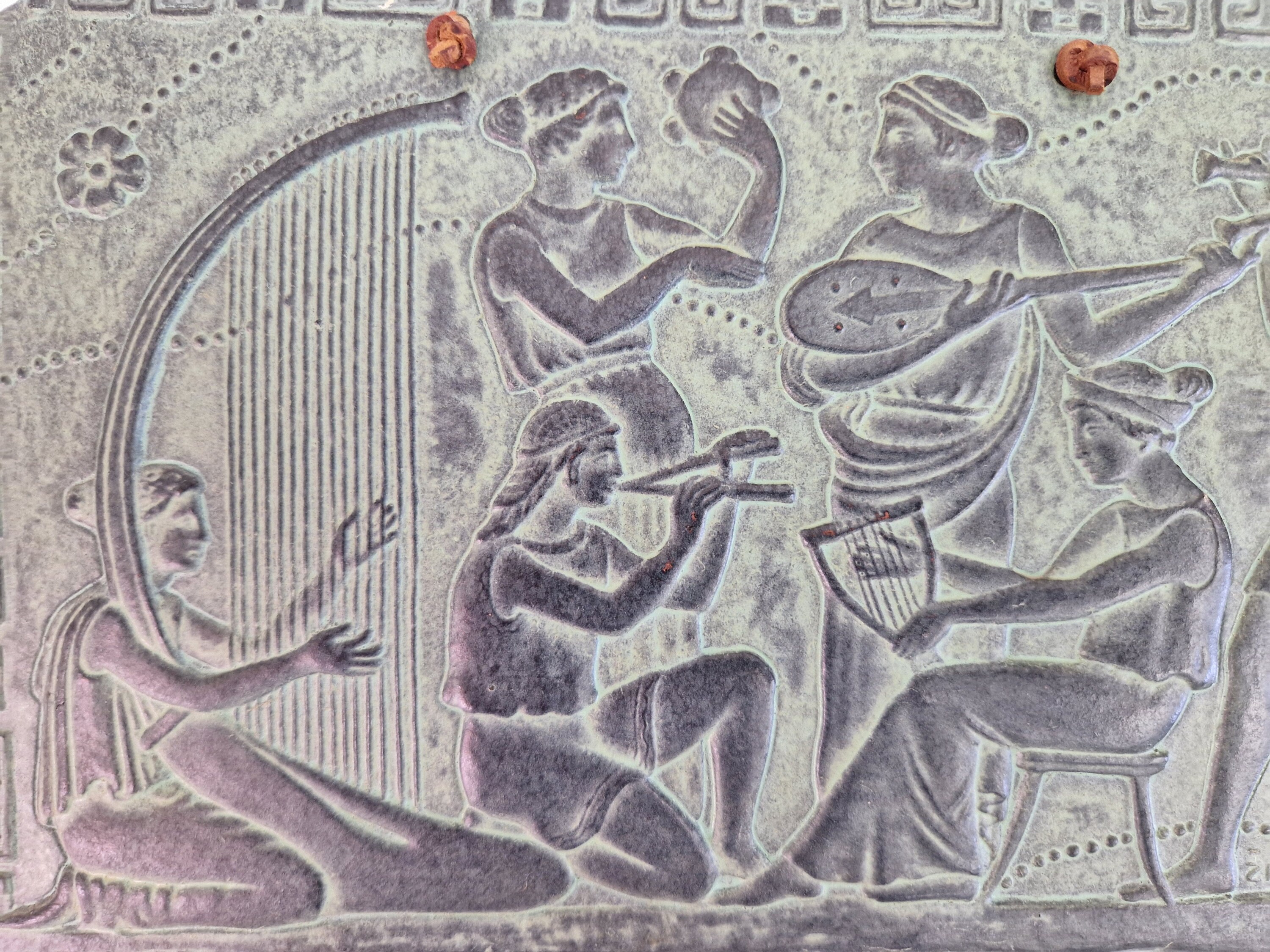 Ancient Greek Style Wall Hanging with Musicians, Ceramic Plaque with