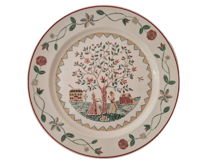 Villeroy & Boch Dinner Plate with American Sampler Pattern, Americana Farmhouse Kitchen Decor