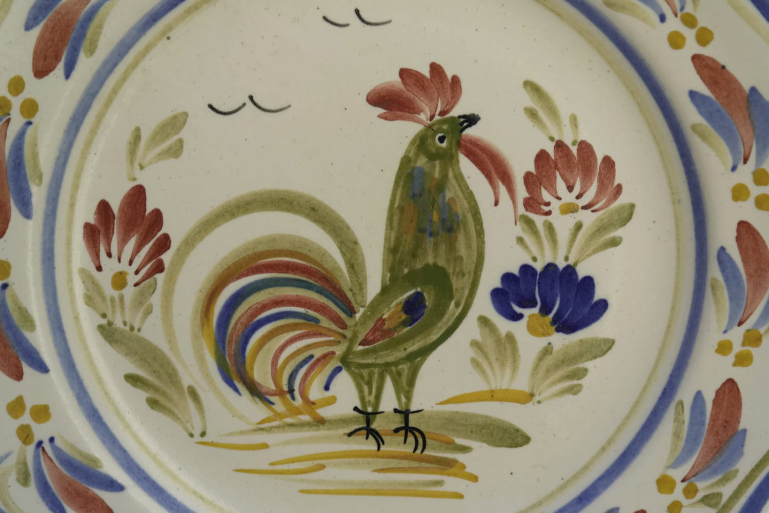 French Vintage Rooster Plate. Hand Painted Keraluc Wall Plate. Rustic