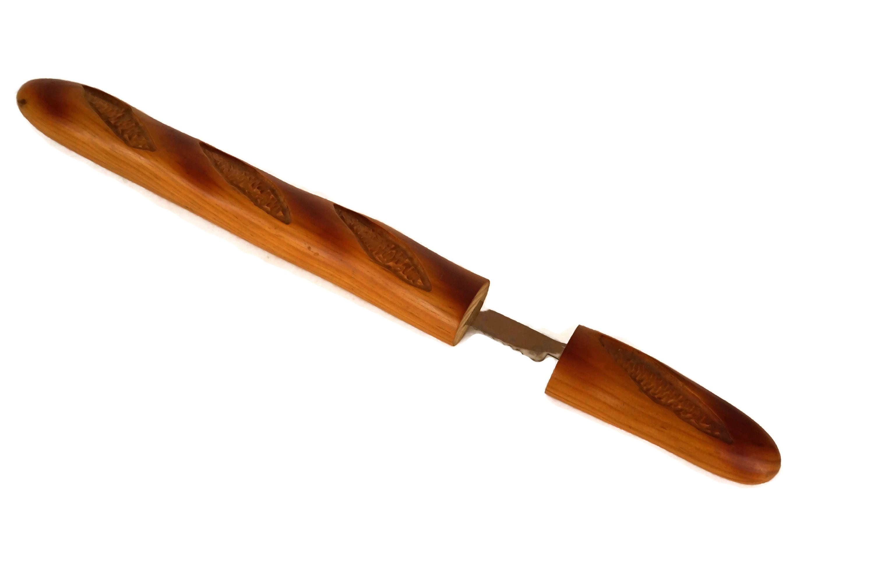 Vintage Wooden French Bread Knife, Serrated Baguette Slicer and Cutter