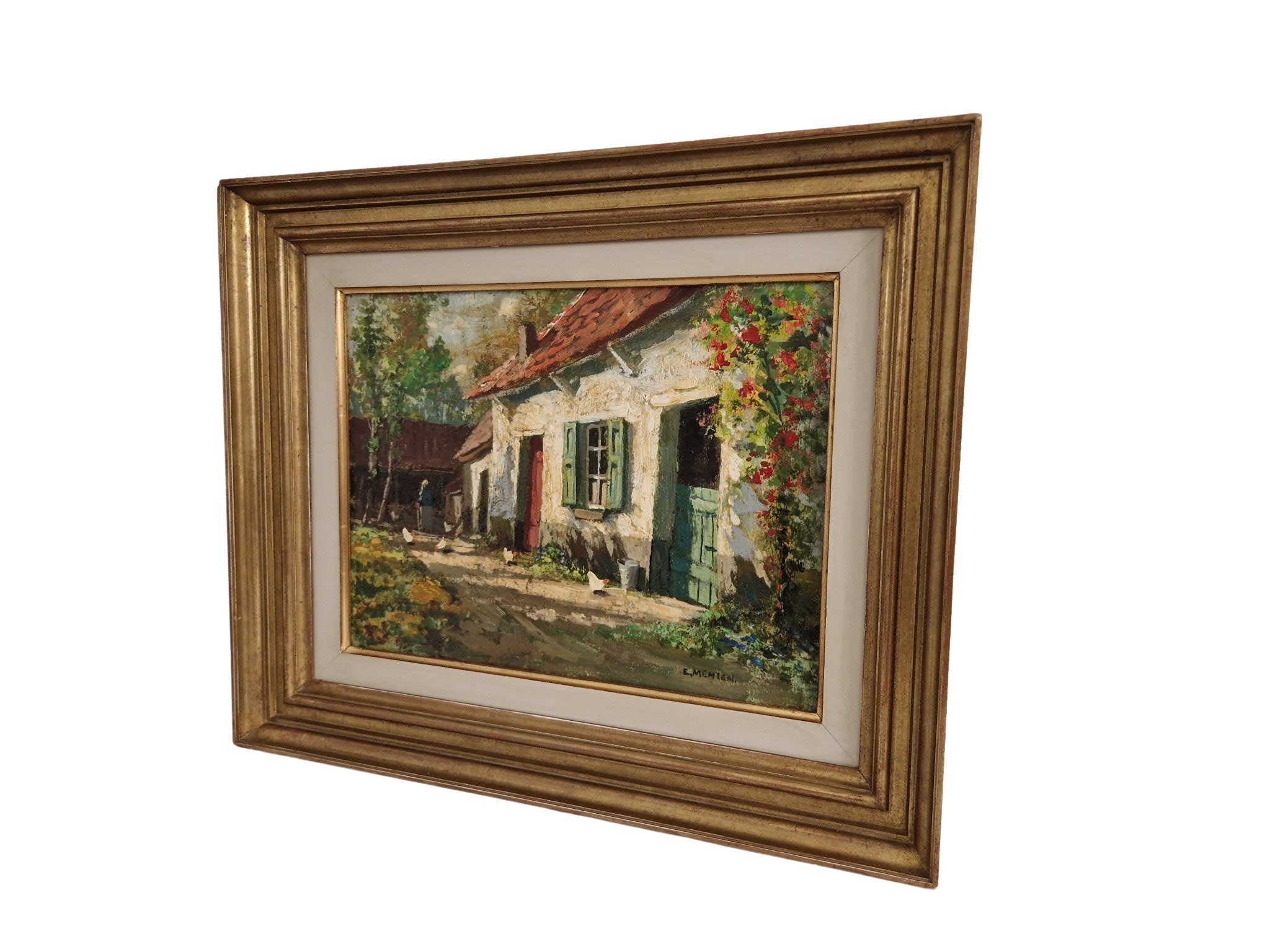 RESERVED for L. Country Farmhouse Oil Painting with Farmer's Wife and