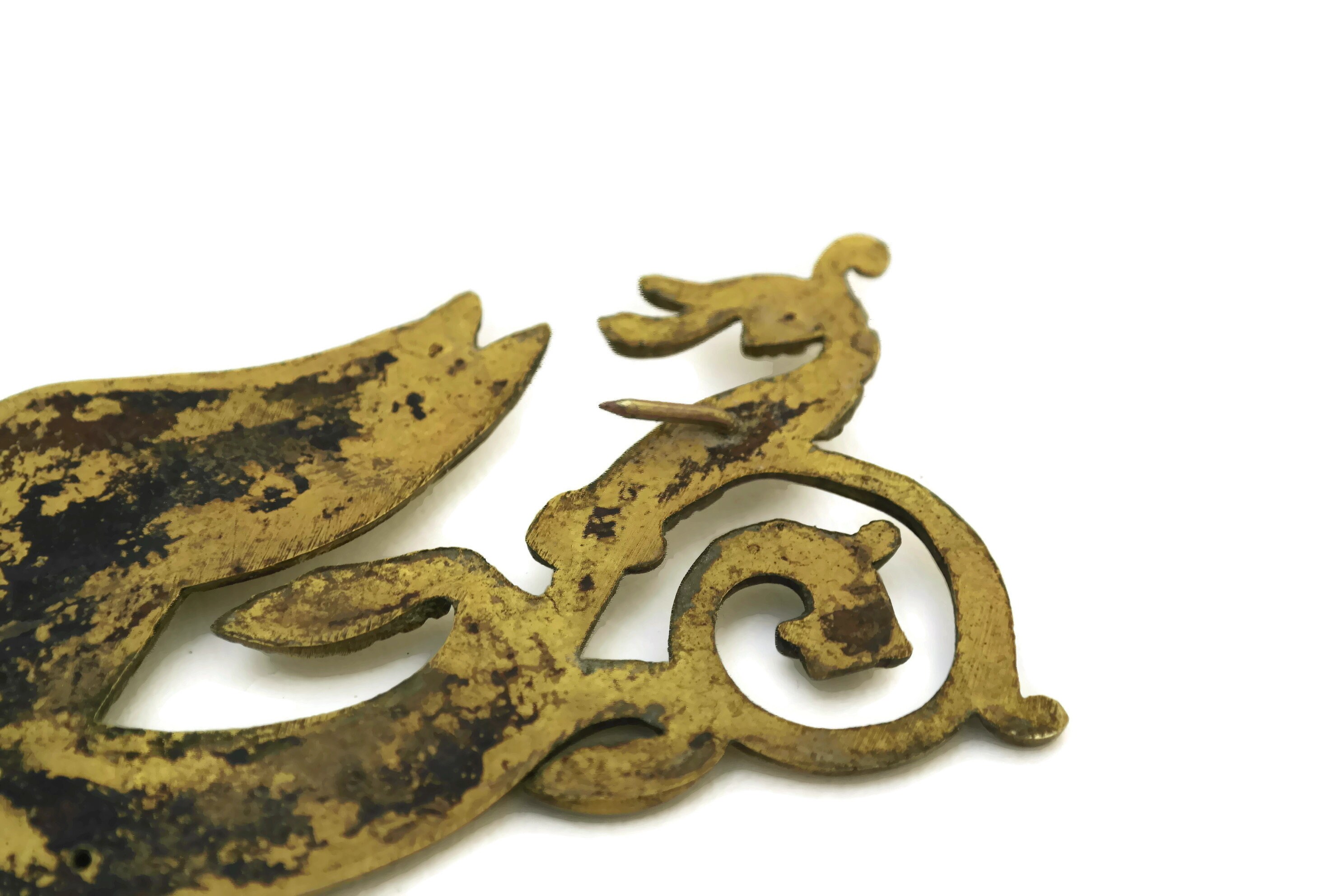 Antique Gilt Furniture Molding. French Bronze Ornament with Swans