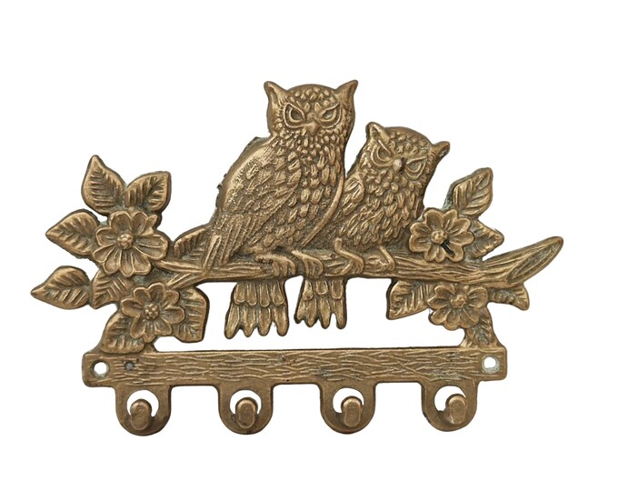 Brass Owls Key Hooks, Vintage Key Display Rack, Barn Wall Hanging Decor