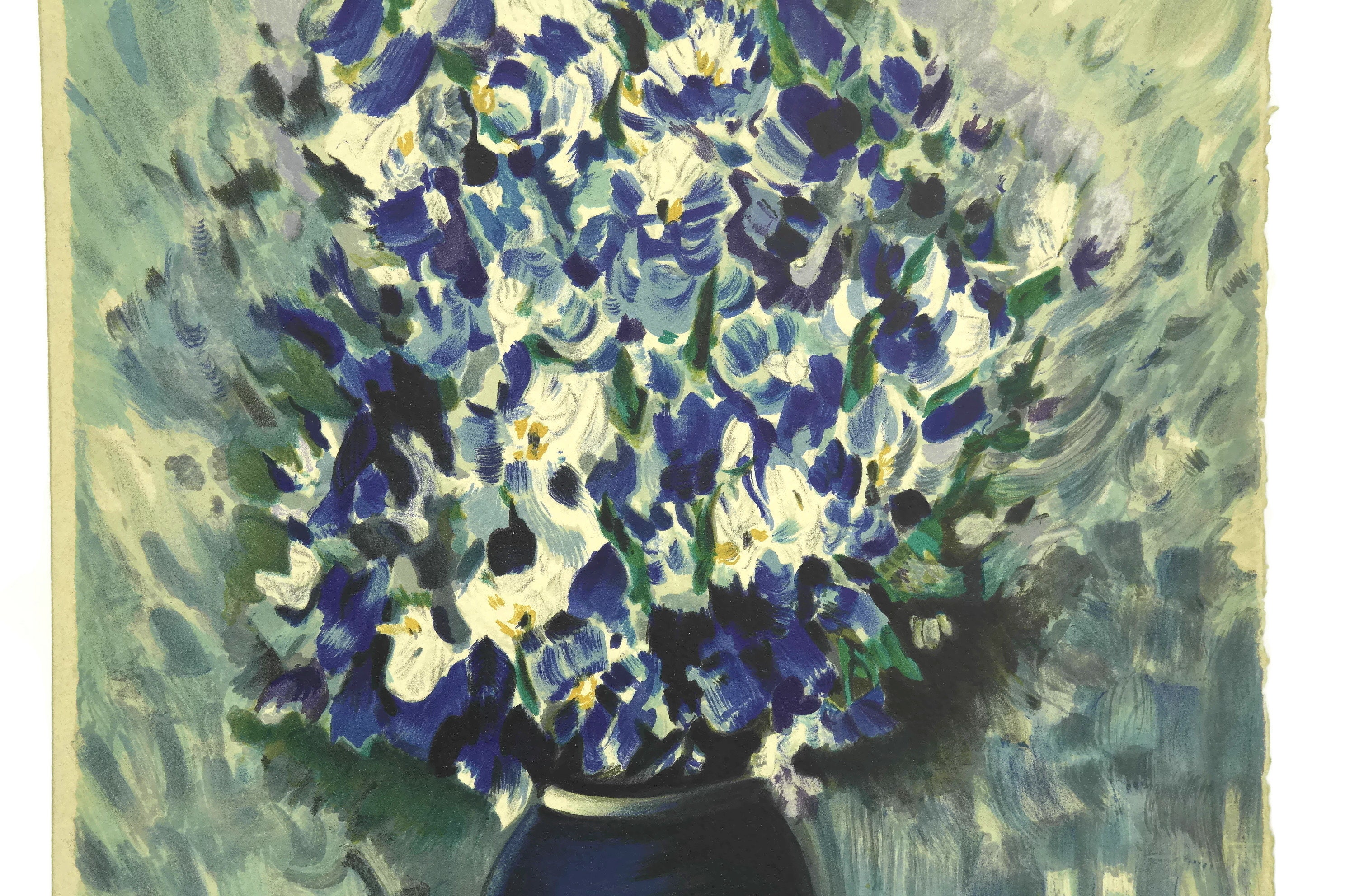 Blue Flower Still Life Lithography Art Print by Raymond Thuilier ...