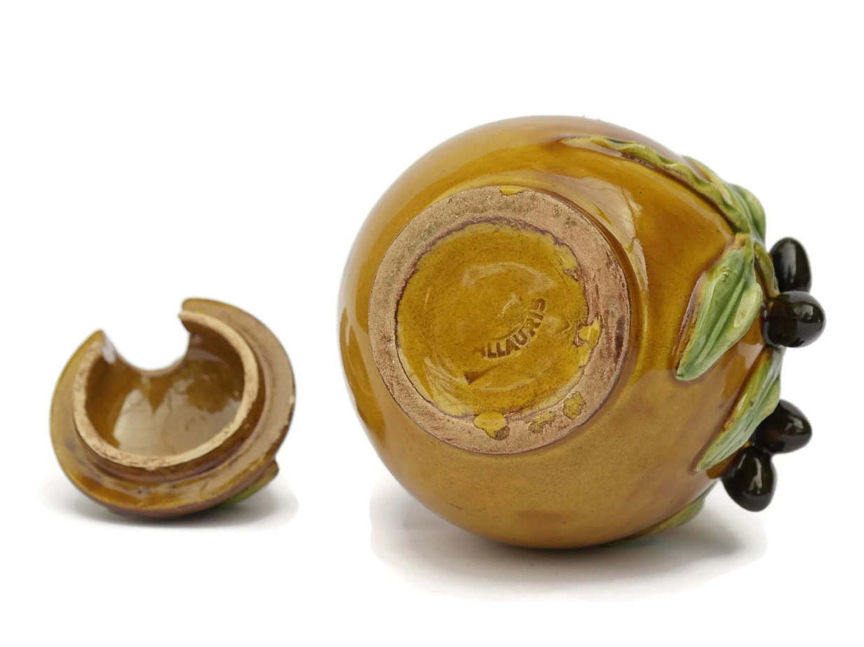 French Olive Jar with Olive Ladle. Wooden Olive Spoon with Glazed