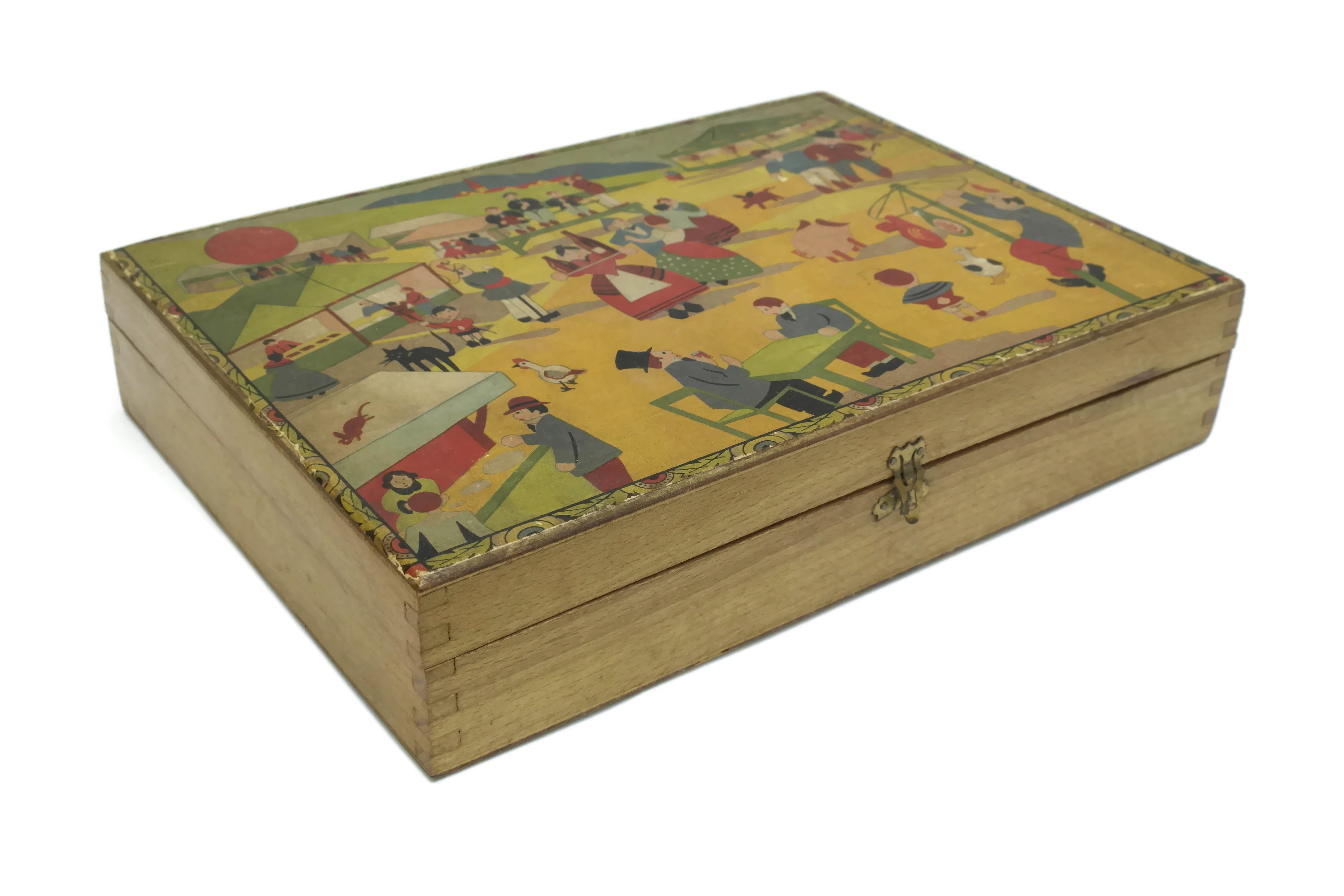 Antique Wooden Blocks Cube Puzzle. 1920s Building Blocks Toy. Gift for