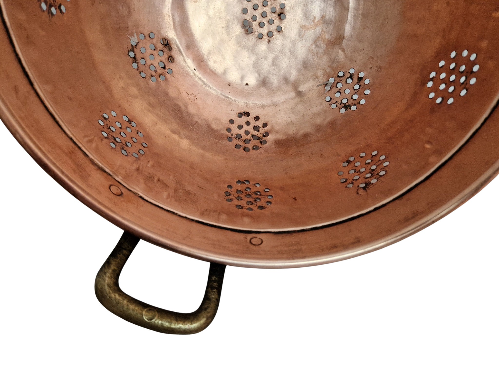 Vintage French Copper Colander, Rustic Kitchen Sieve