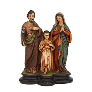 A Vintage Holy Family Plaster Statue with Child Jesus, Virgin Mary and Saint Joseph