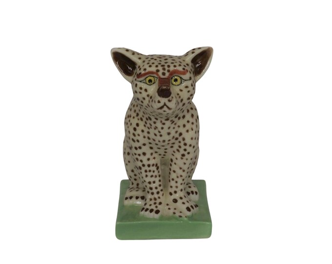Antique French Porcelain Leopard Figurine, Samson Chantilly Style Animal Statuette