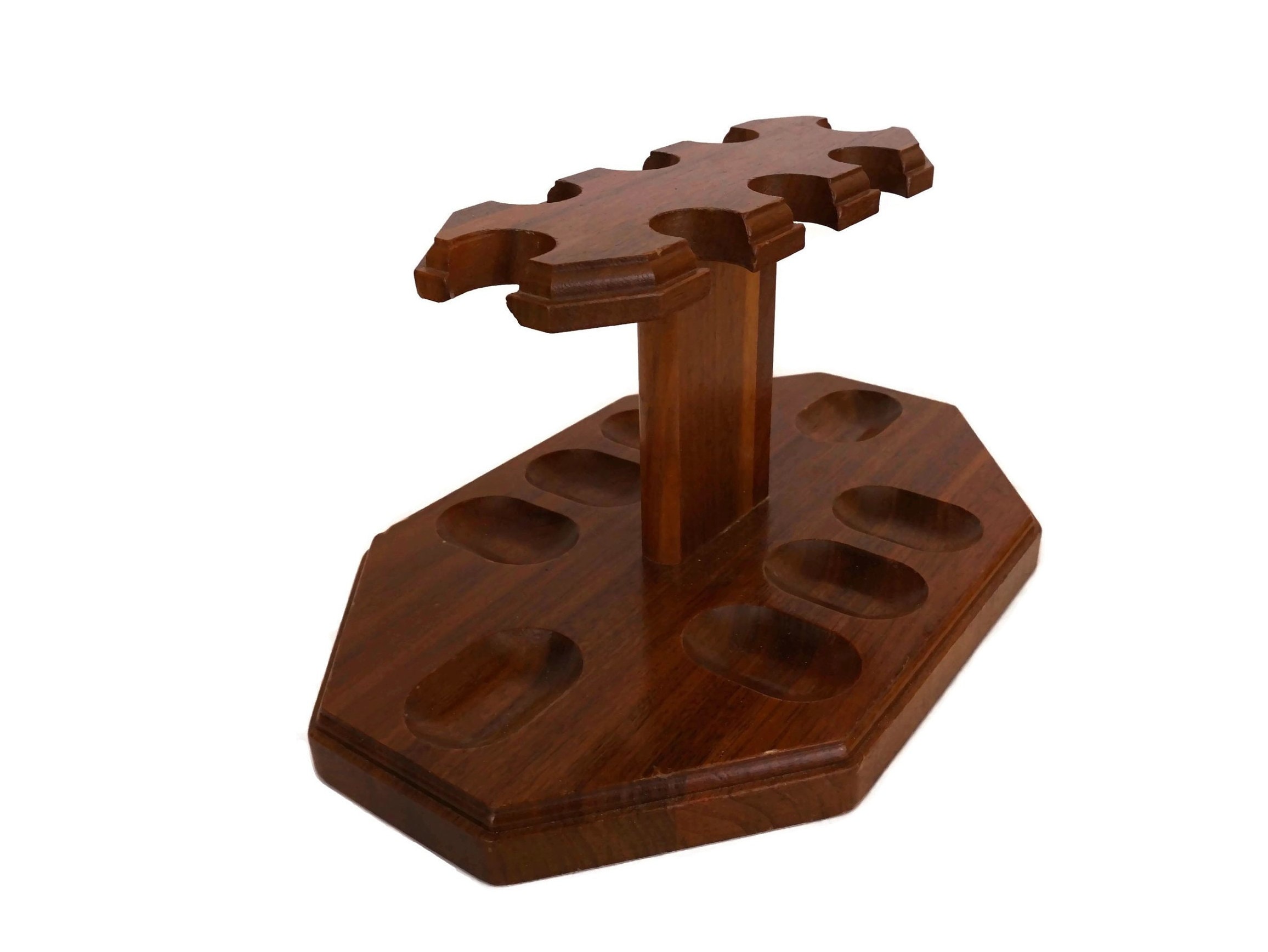 Vintage Wooden Pipe Rack, 8 Pipes Holder Stand, Gift for Smoker