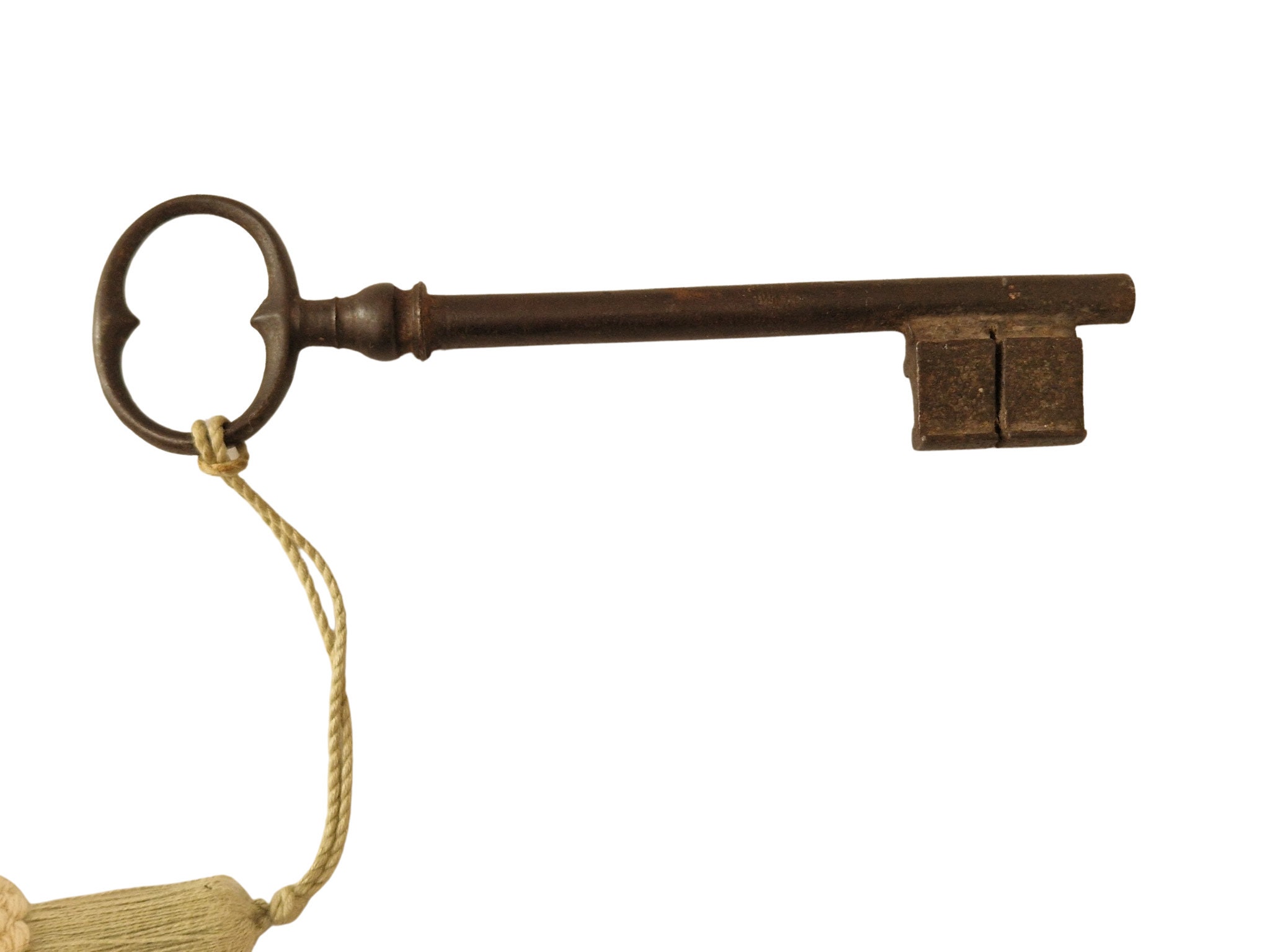 Antique French Skeleton Key and Tassel, Decorative Rustic Home Decor