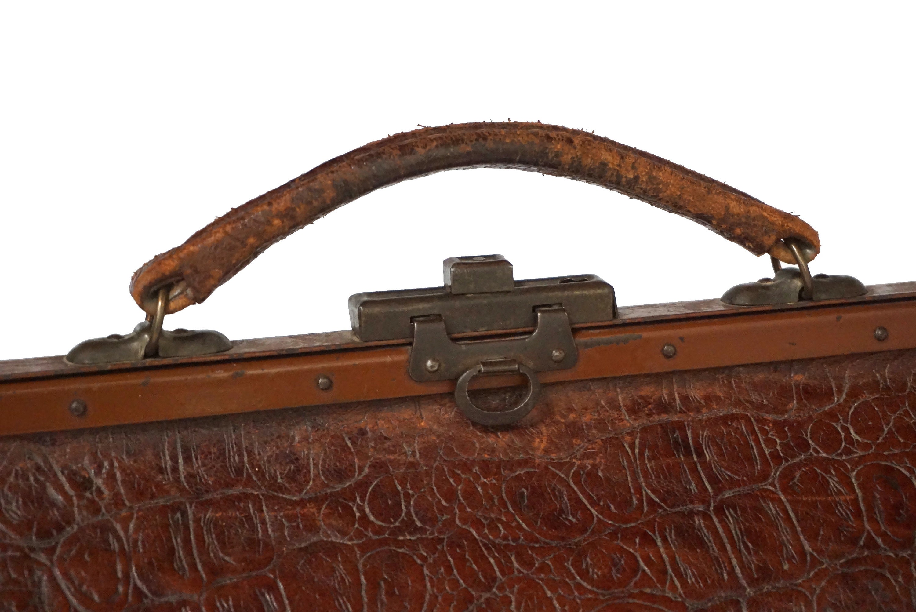 Antique French Leather Gladstone Bag, Leather Exterior and