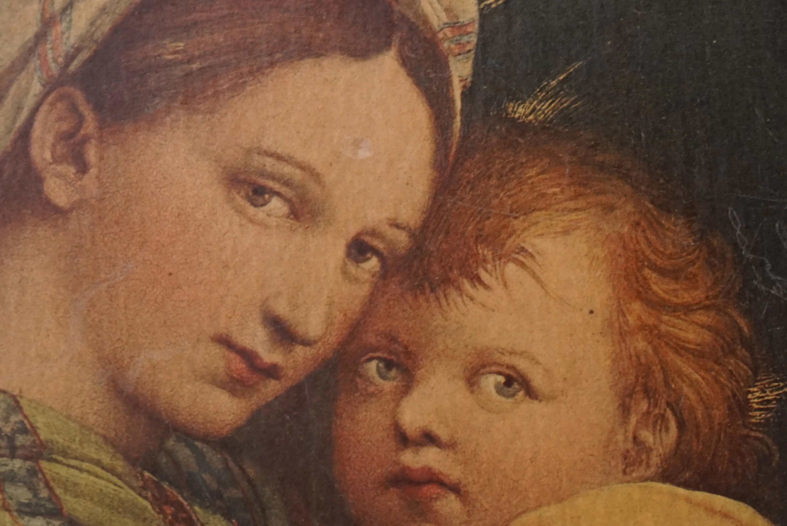 Antique Raphael Madonna of the Chair, Virgin Mary and Child Christ