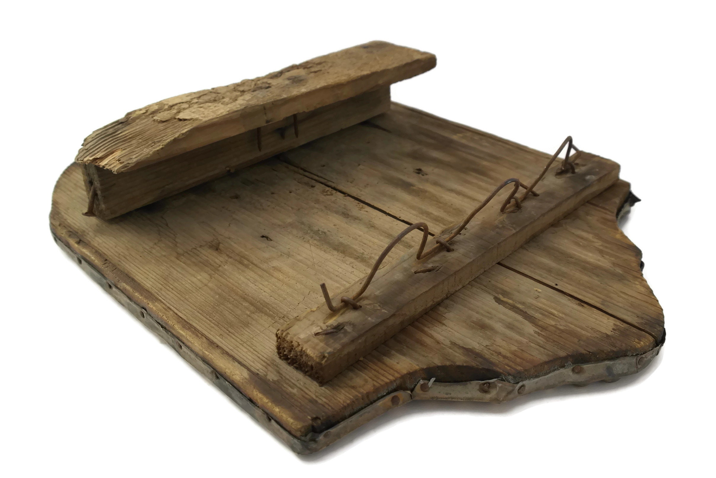 French Antique Flag Holder Wall Hanging. Brass and Wooden Souvenir