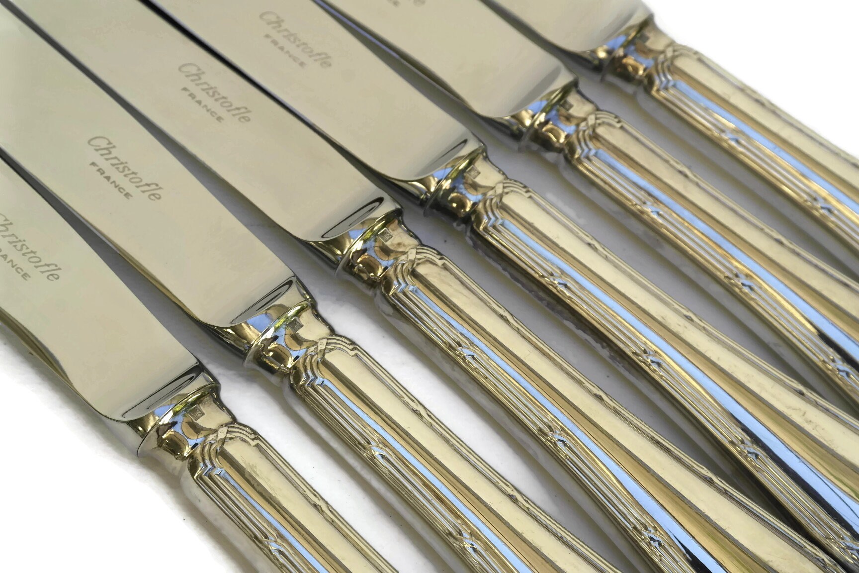 Christofle Silver Dinner Knife Set of 12 in Rubans Pattern.