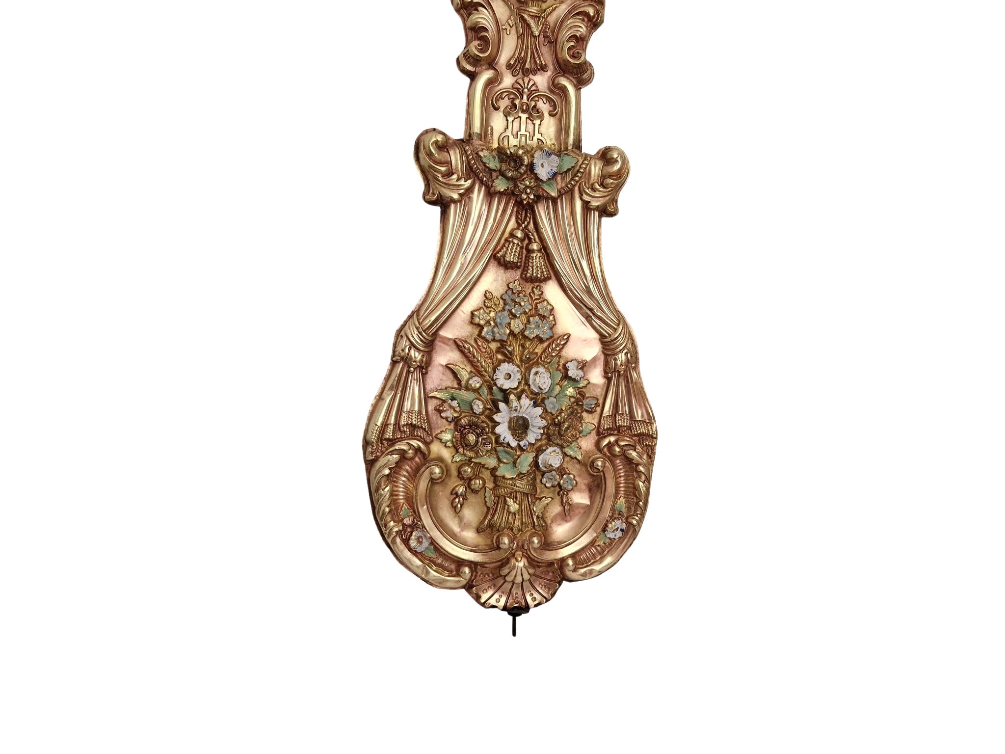 Antique French Comtoise Clock Pendulum with Hand Painted Flowers, 19th