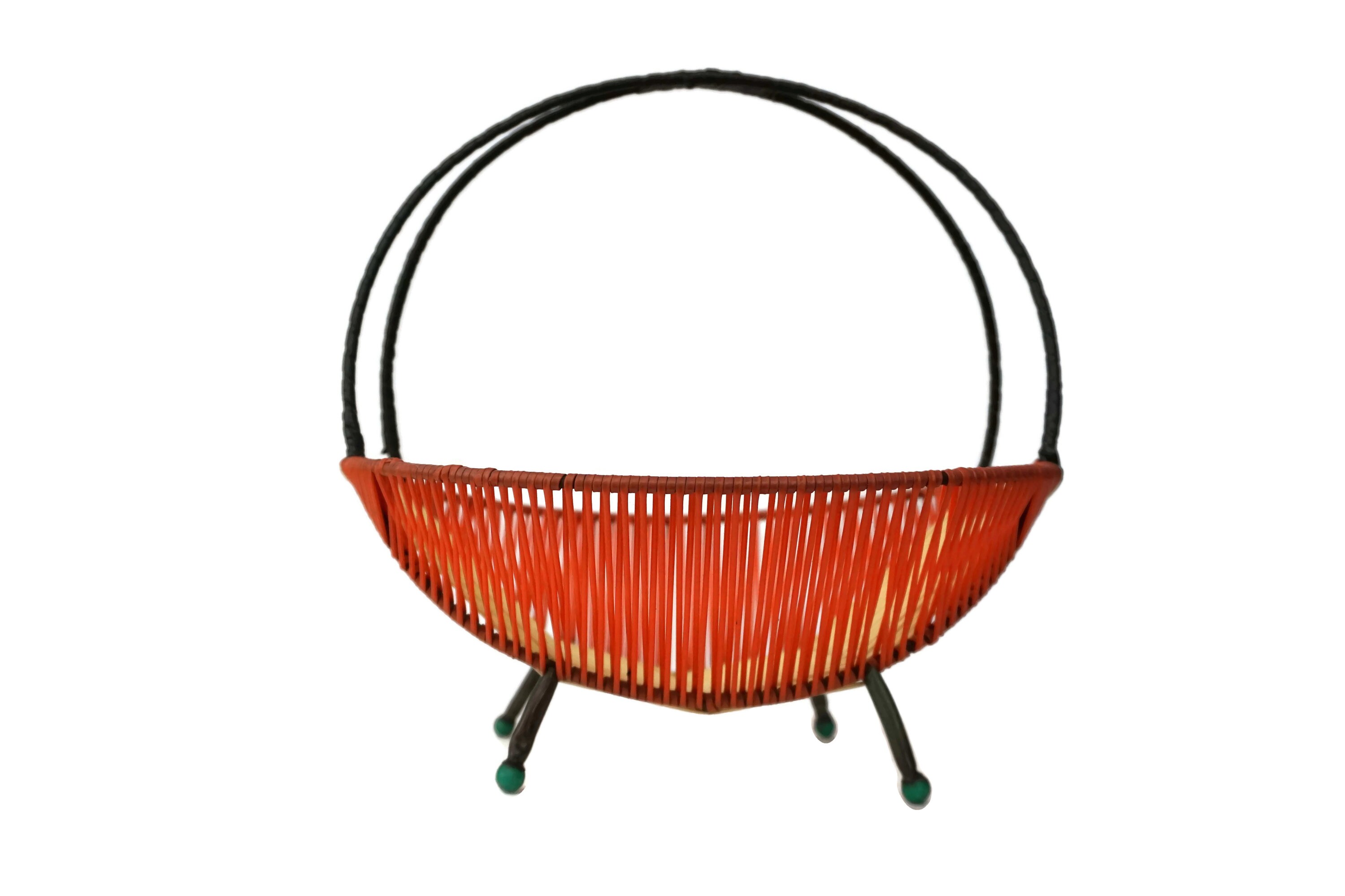 Mid Century Fruit Basket, French Vintage MCM Plastic Weave Atomic Age Decor