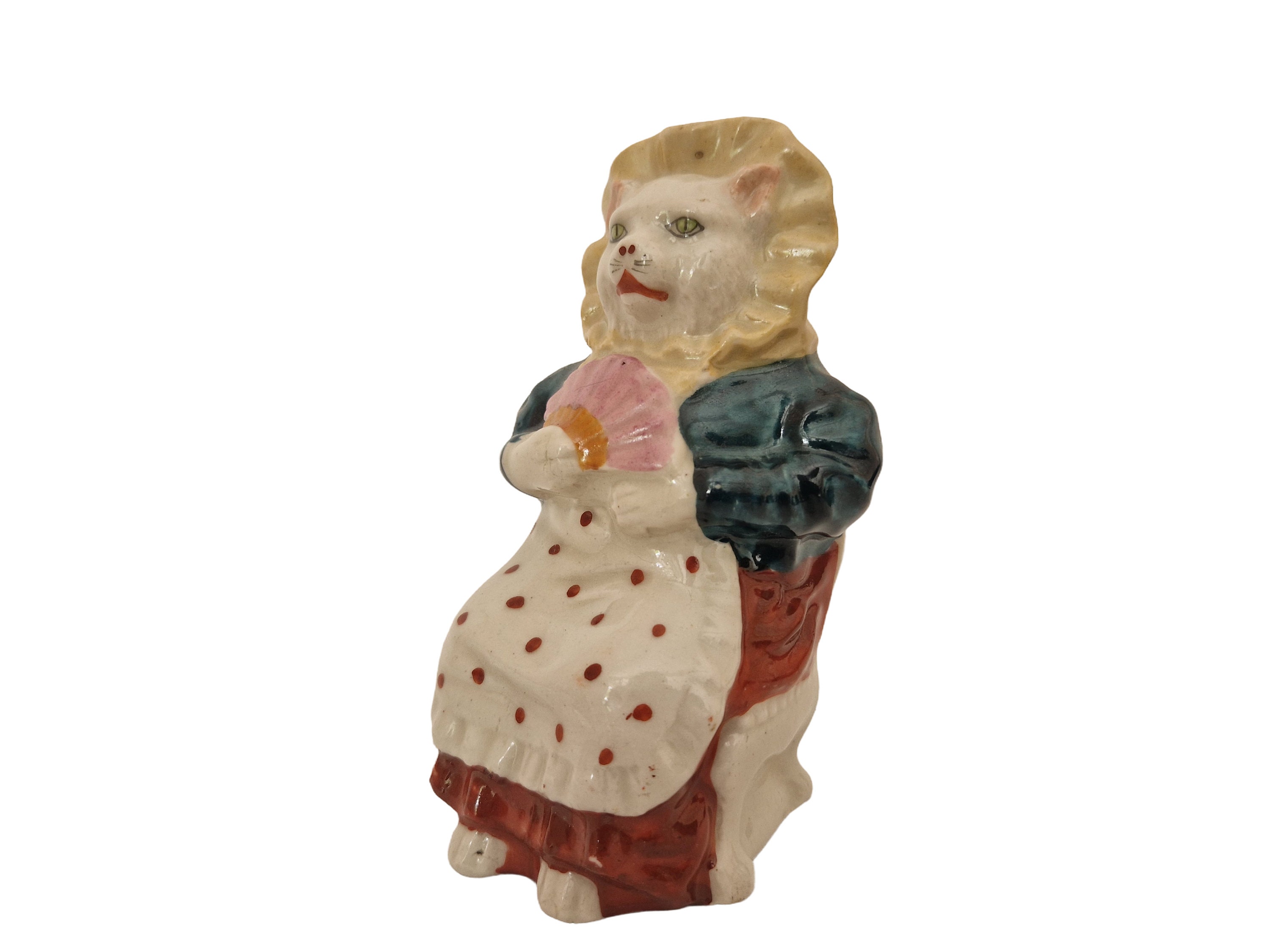 Cat Figurine Smash Money Box, Antique French Anthropomorphic Ceramic