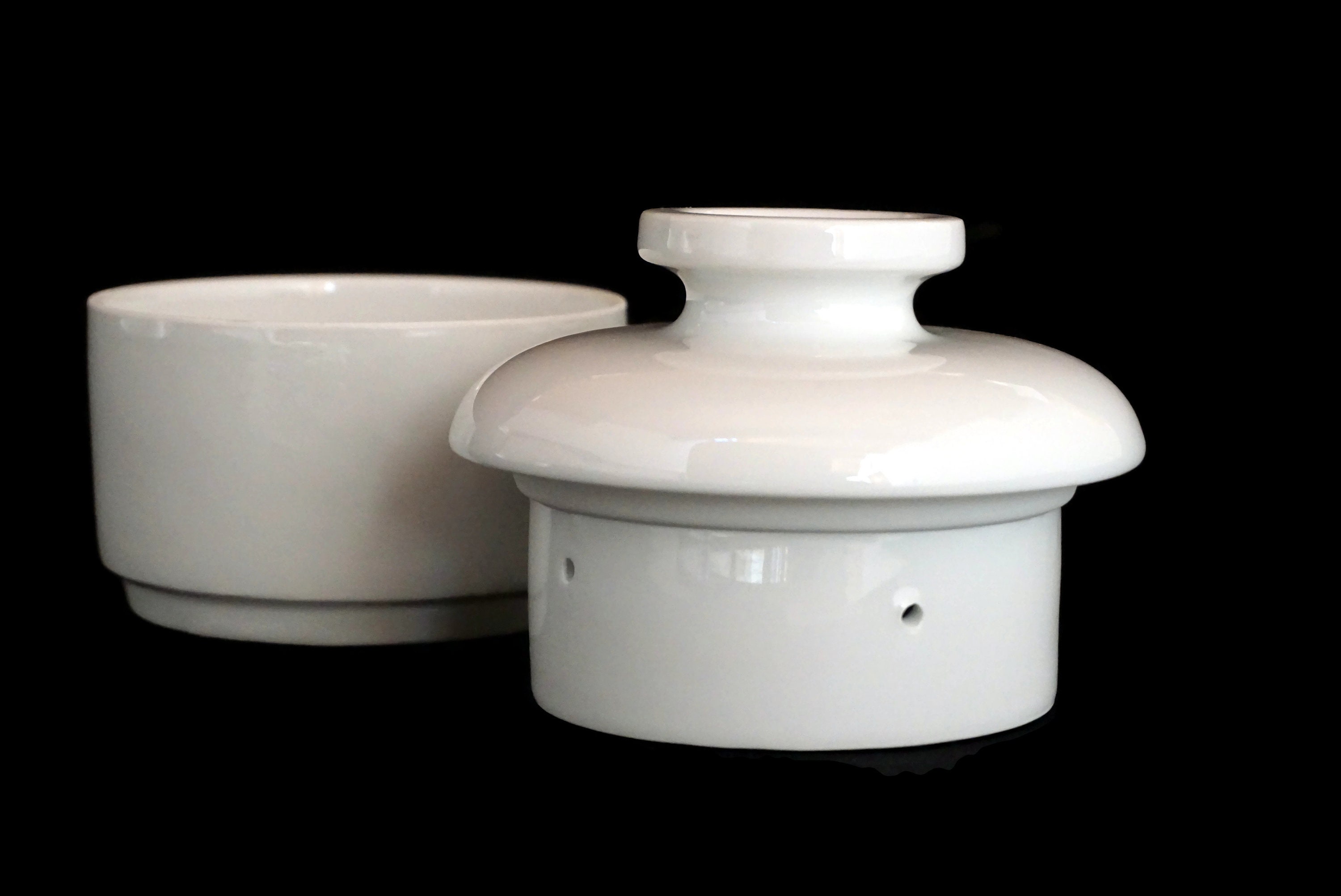 French Porcelain Butter Crock, Chiller Dish with Bell Lid