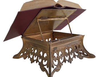 French Brass Bible Lectern Stand, Antique Adjustable Church Books Display