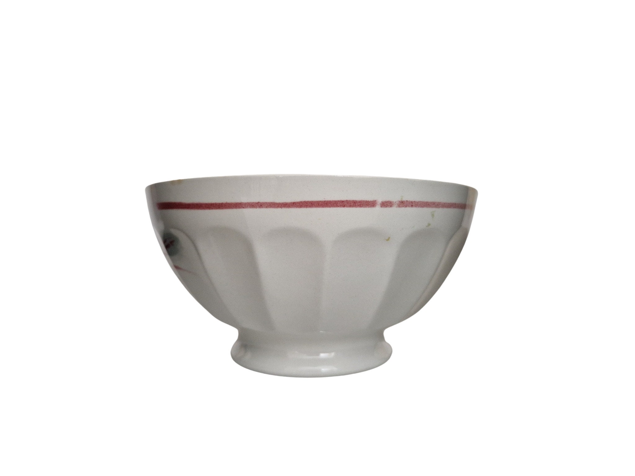 Large French Latte Coffee Bowl with Rose, Mid Century Ceramic Cafe au