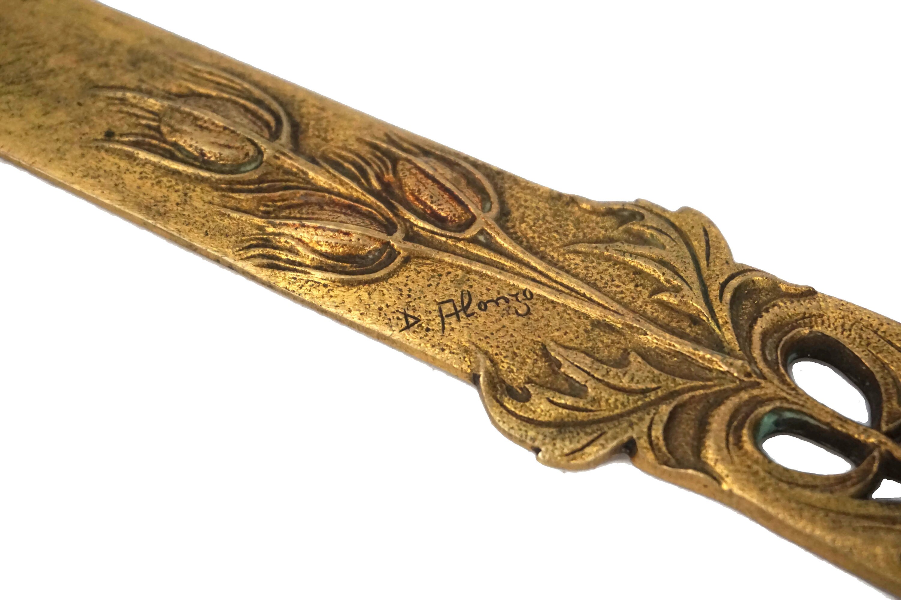 Antique Bronze Letter Opener Knife Signed Dominique Alonzo, French Art