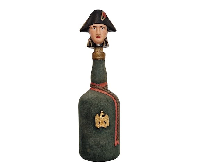 Napoleon Bonaparte Portrait Head Liquor Decanter Bottle, Vintage French Collectible Military Bar Decor