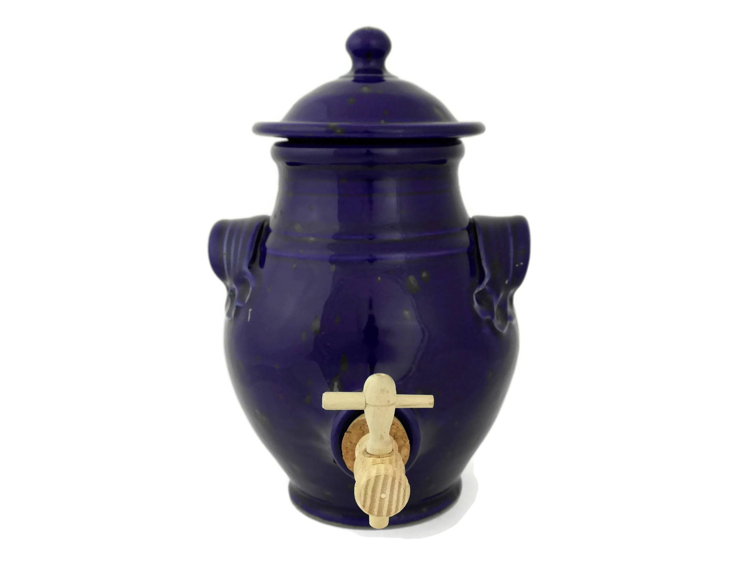 Vintage French Wine Vinegar Jug. Rustic Stoneware Pot. Blue Kitchen French Country Pottery.