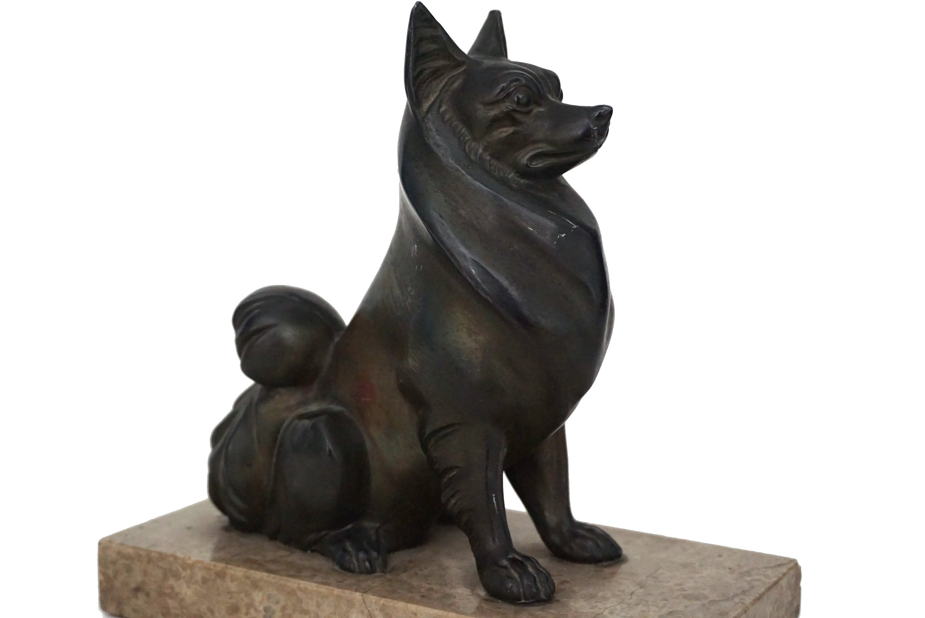 Art Deco Pomeranian Statue, French Antique Toy Pom Dog Decor