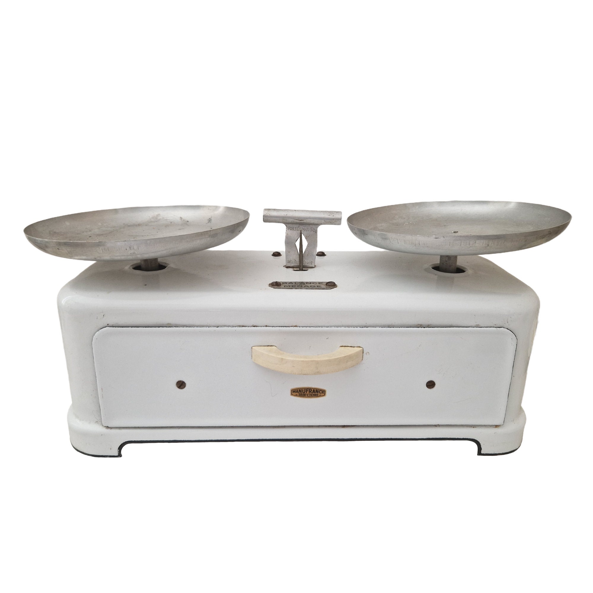 French Enamel Kitchen Scales Balance, Retro Mid Century Decor